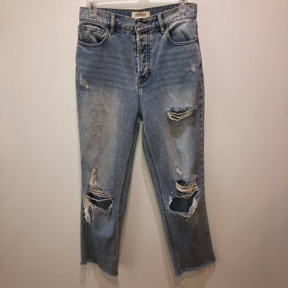 Pacsun Womens 27 High Rise Straight Distressed Frayed Hem Button Fly Denim Jeans - Picture 3 of 12